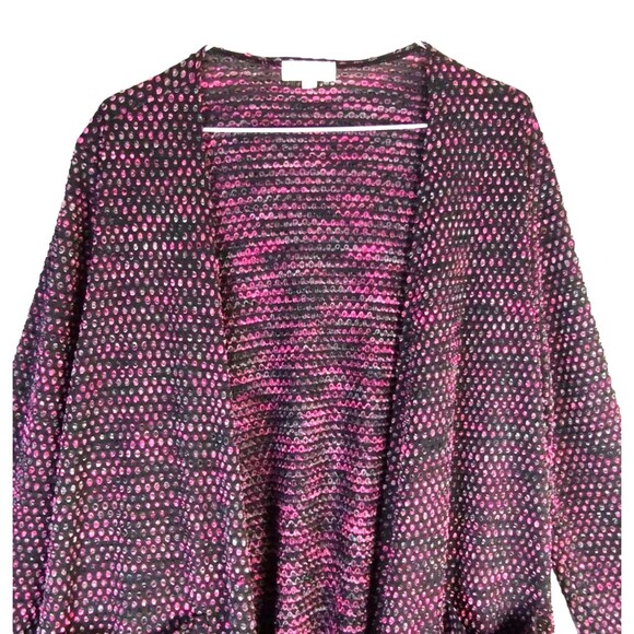 Pink Black Knit Duster Women's M Long Sleeve Slub Texture Pockets - Picture 5 of 7